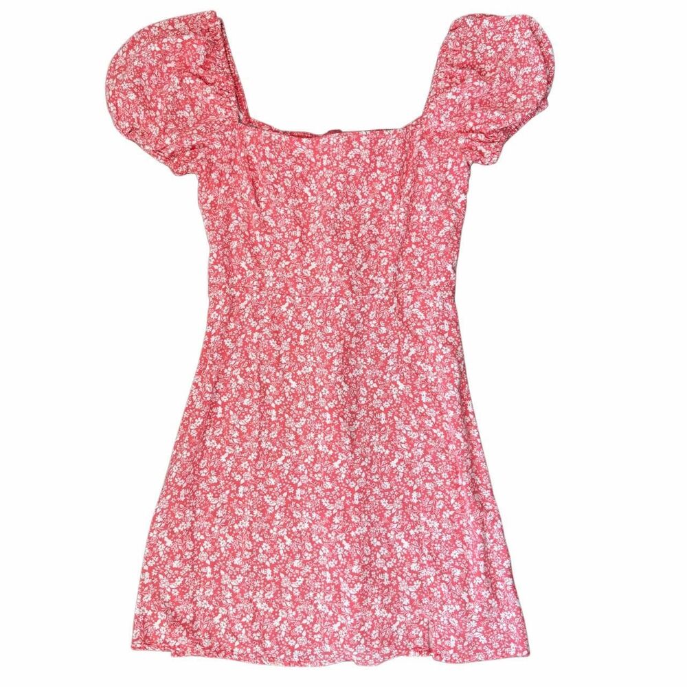 Francesca's Coral Pink Floral Puff Sleeve Mini Dress Size M